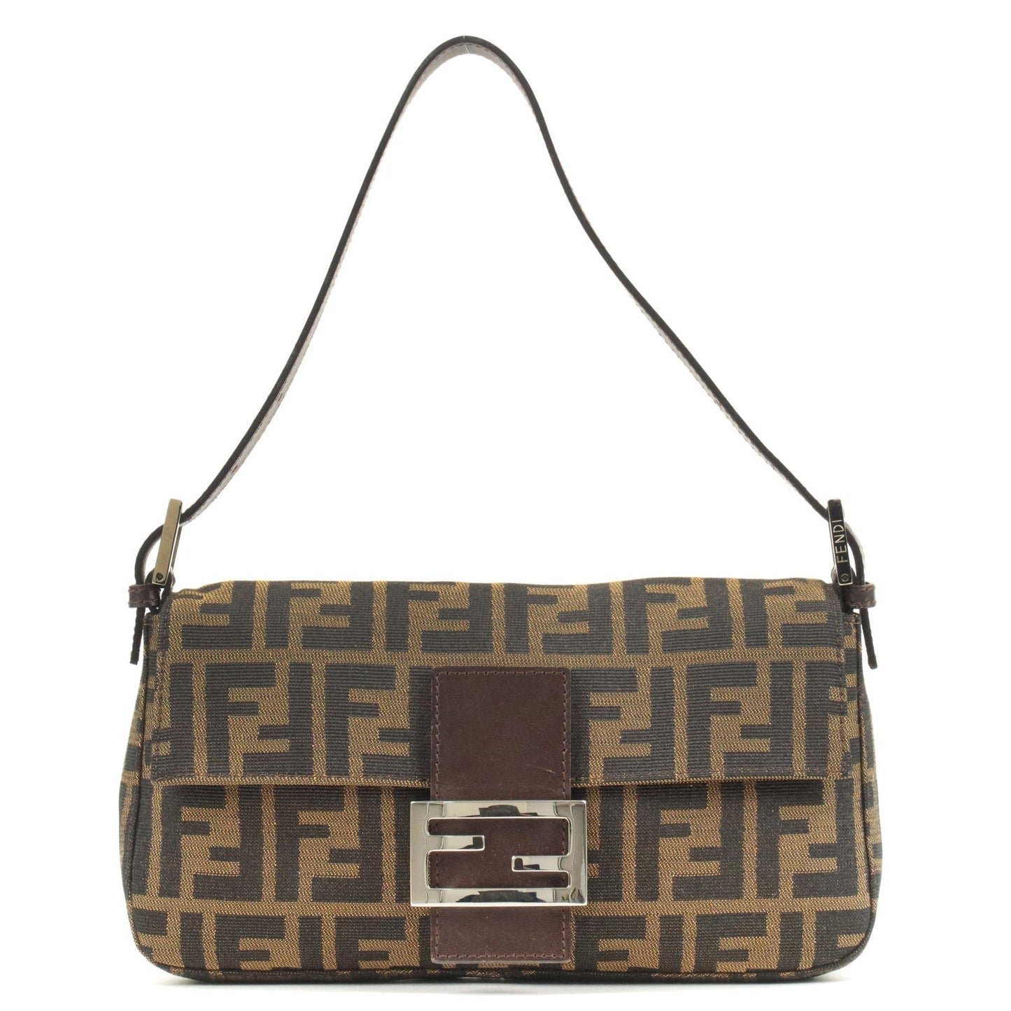 FENDI Zucca Mamma Baguette Canvas Leather Bag Brown Black