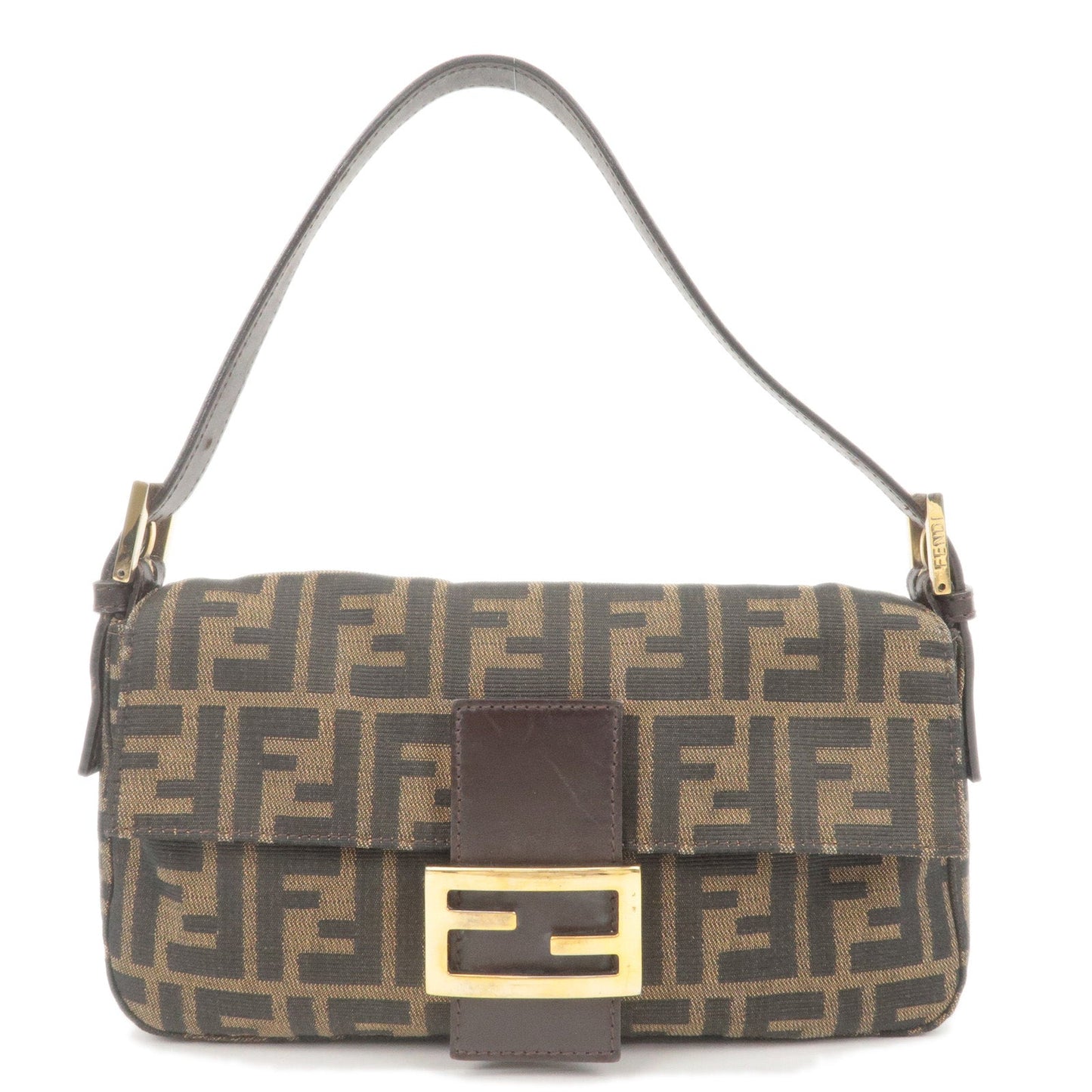FENDI Zucca Mamma Baguette Canvas Leather Bag Brown Black 26424