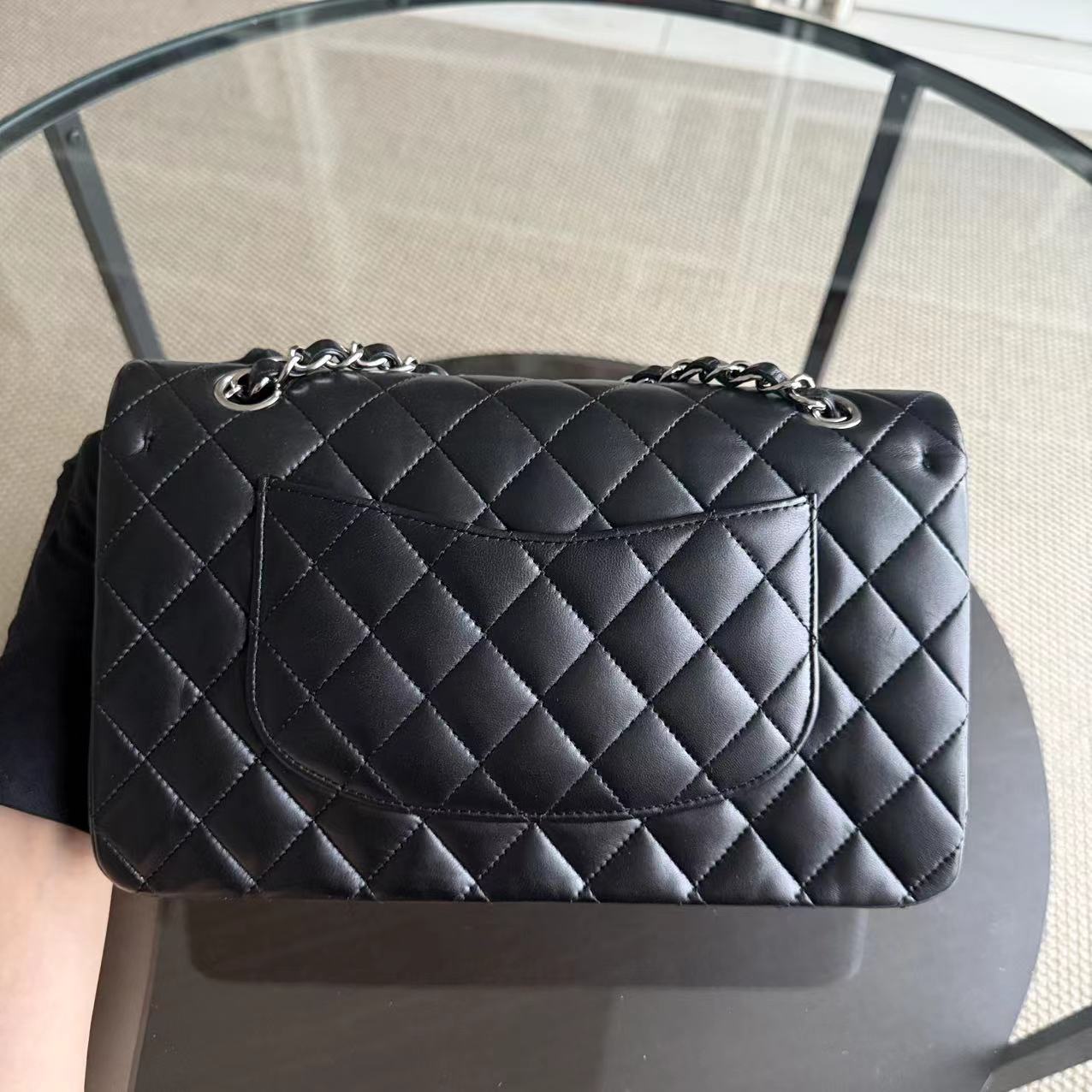 Chanel Classic Flap Medium - 25CM Double Flap Quilted Lambskin Black Silver Hardware Series 19