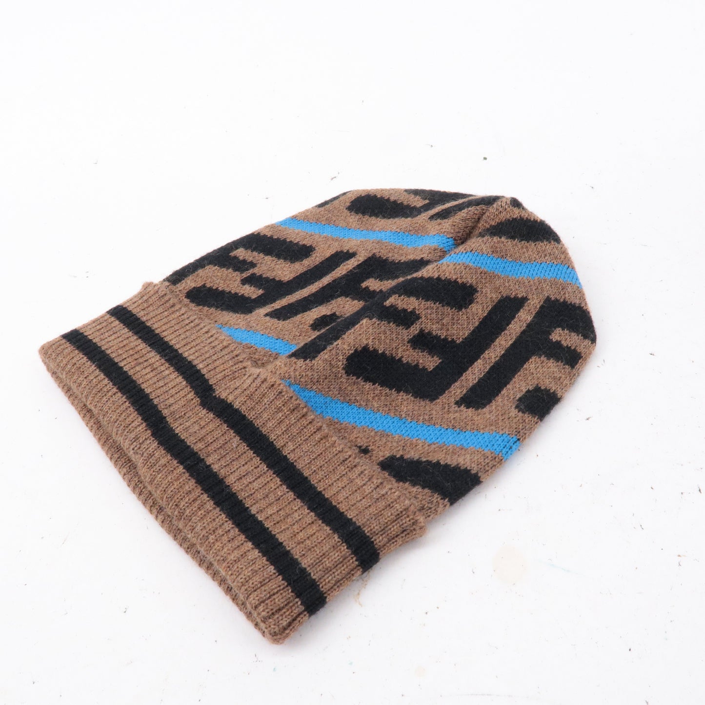 FENDI Zucca Cotton 80% Nylon 20% Knit Kids Beanie Brown
