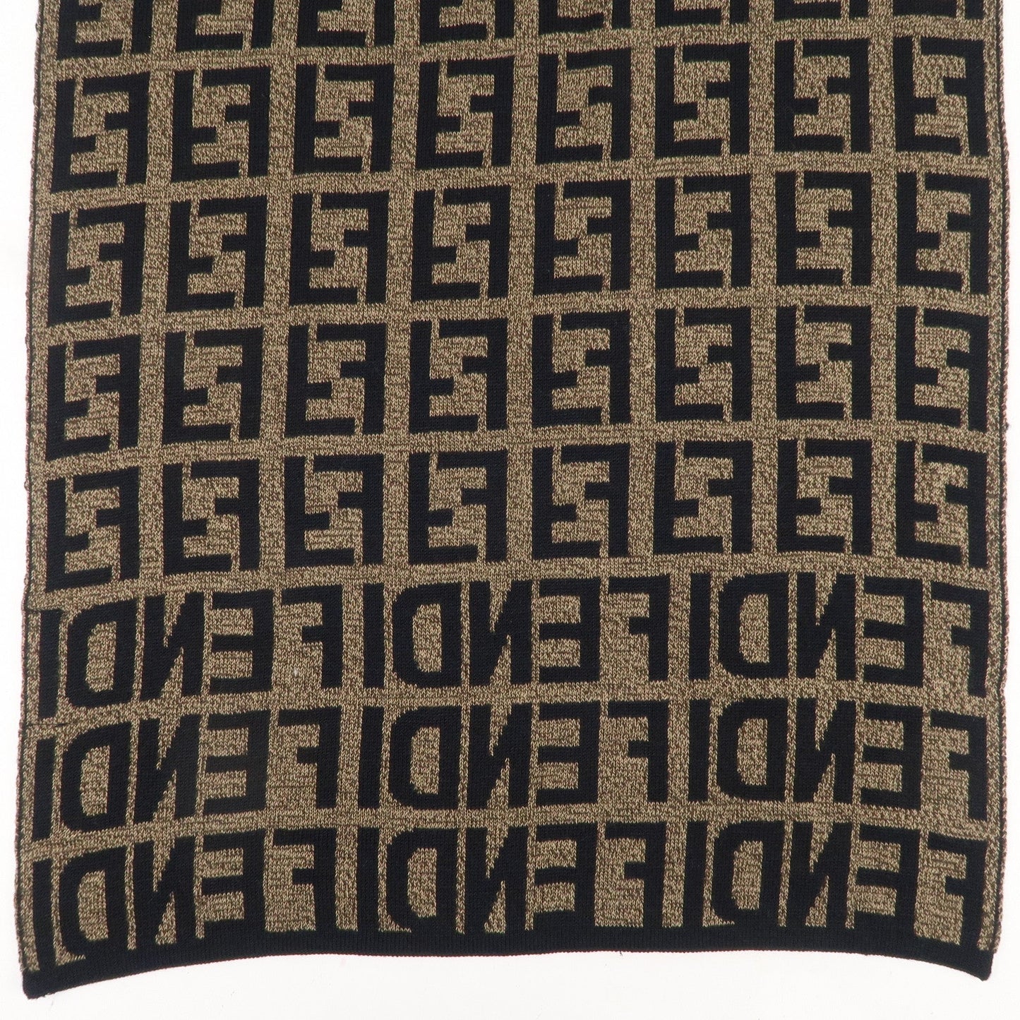 FENDI Zucca Logo Knit Wool Scarf Brown Black