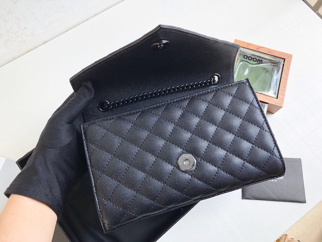 Top Quality Envelope Small Bag In Mix Matelassé Grain De Poudre Black For Women 8.2in/21cm YSL 600195BOW981000