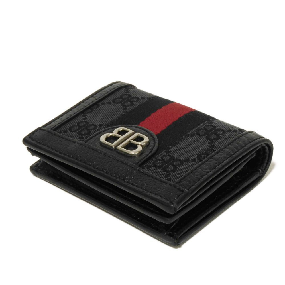 BALENCIAGA Bifold Wallet 680385 2103X 1000 GG canvas x calf leather black BB GG canvas Gucci The Hacker Project Compact Wallet unisex(Unisex)