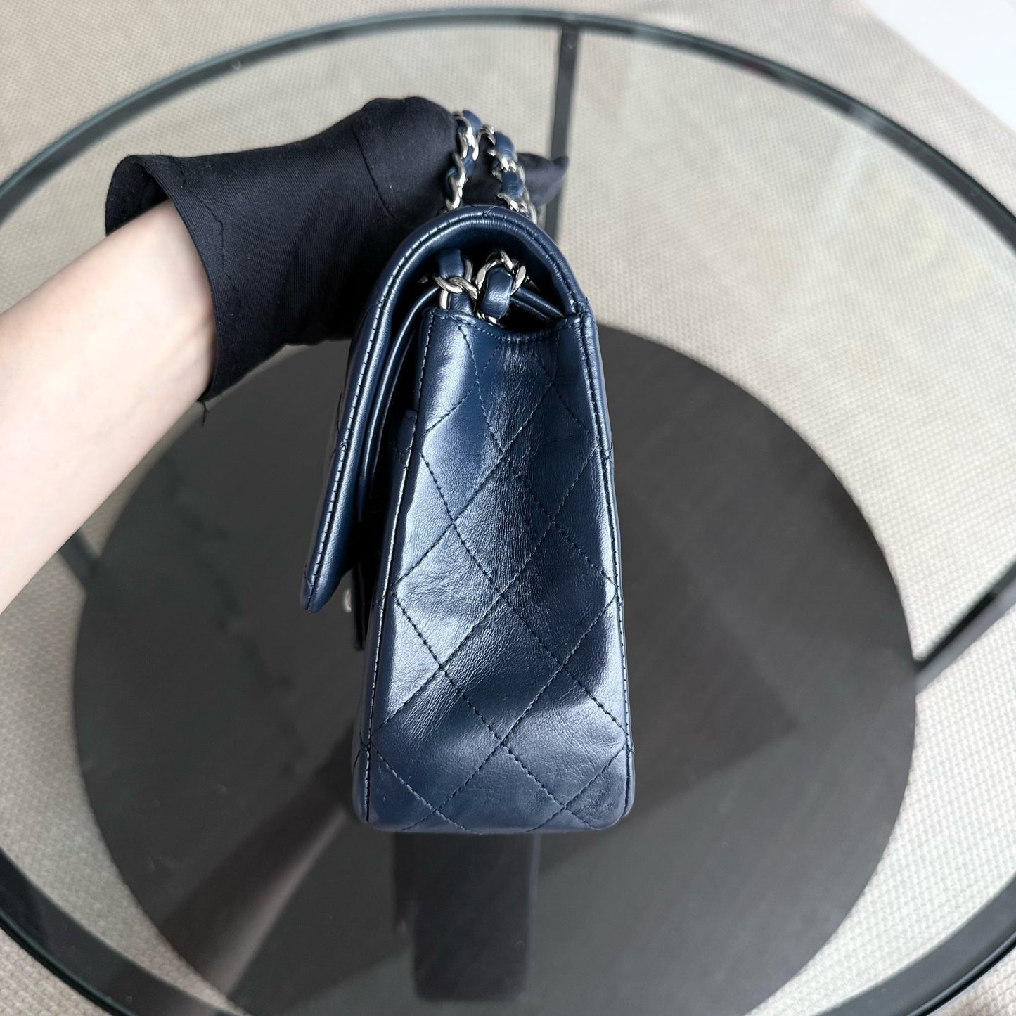 Chanel Classic Flap Medium - 25CM Quilted Lambskin Dark Blue Silver Hardware Series 13