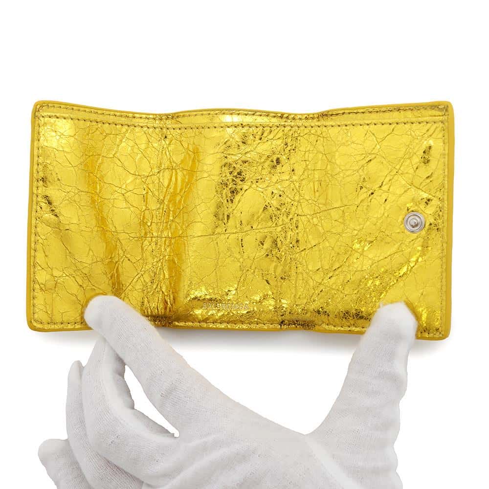 BALENCIAGA Paper mini wallet Gold391446 Leather
