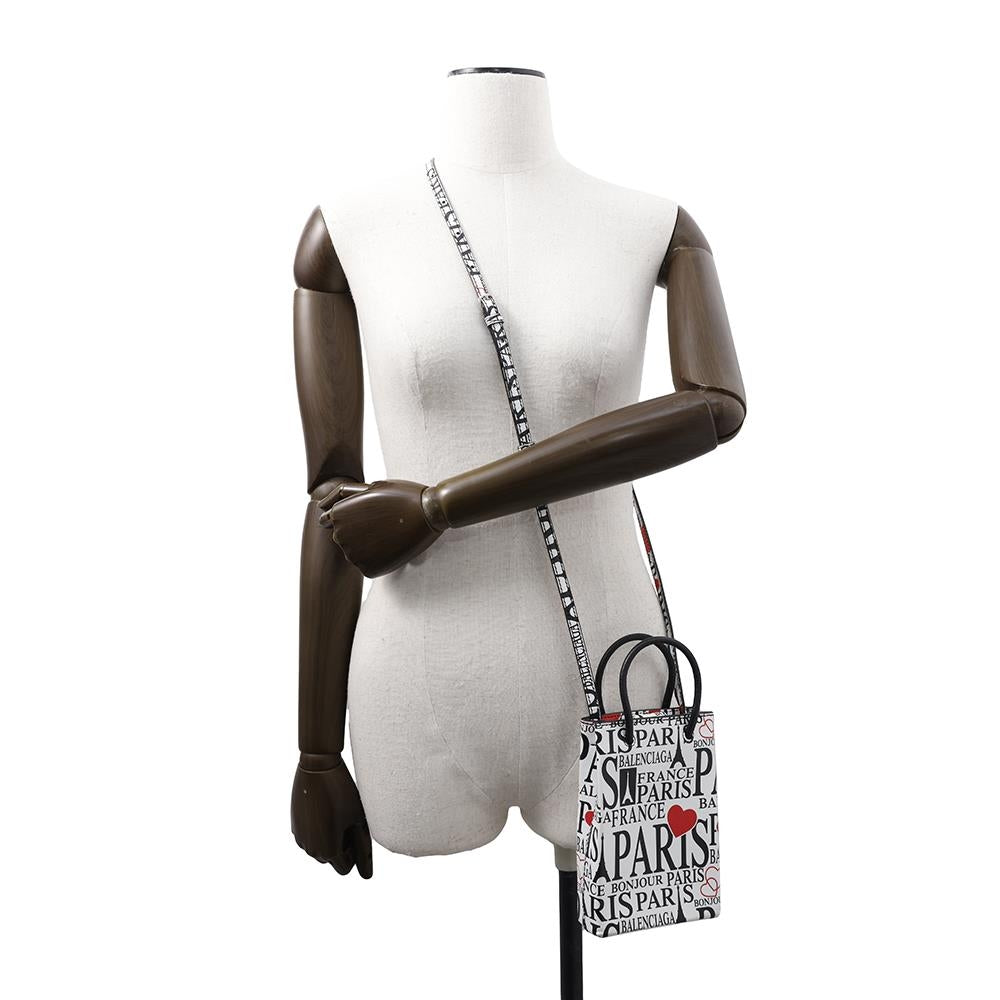 BALENCIAGA Bon Jules Paris Shopping Phone Holder White/Black/Red593826 Leather