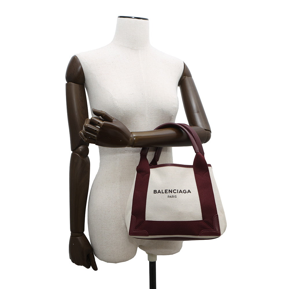 BALENCIAGA NavyCabas Natural/Bordeaux390346 Canvas Leather Size XS
