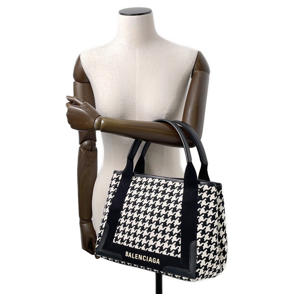 BALENCIAGA Navy Kabas White/Black339933 Canvas Leather Size S