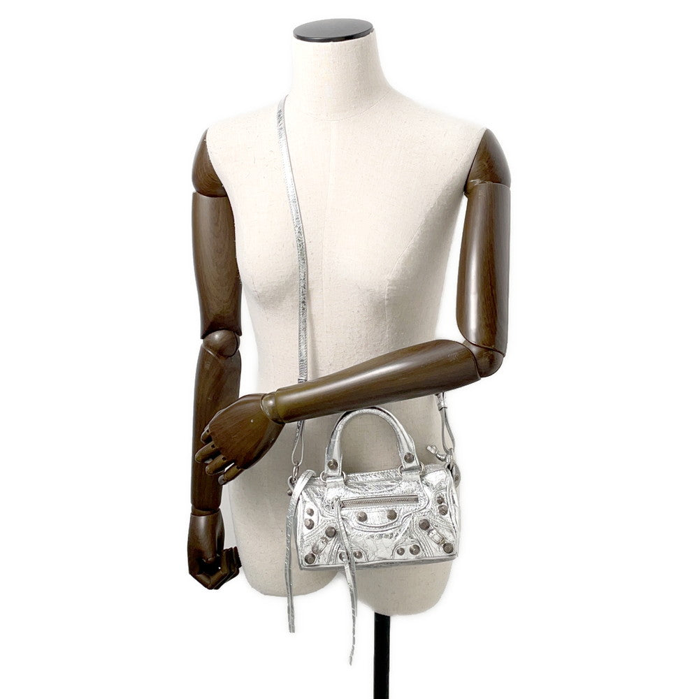 BALENCIAGA Le Cagoule 2-way Shoulder Bag Silver792599 Leather Size Nano