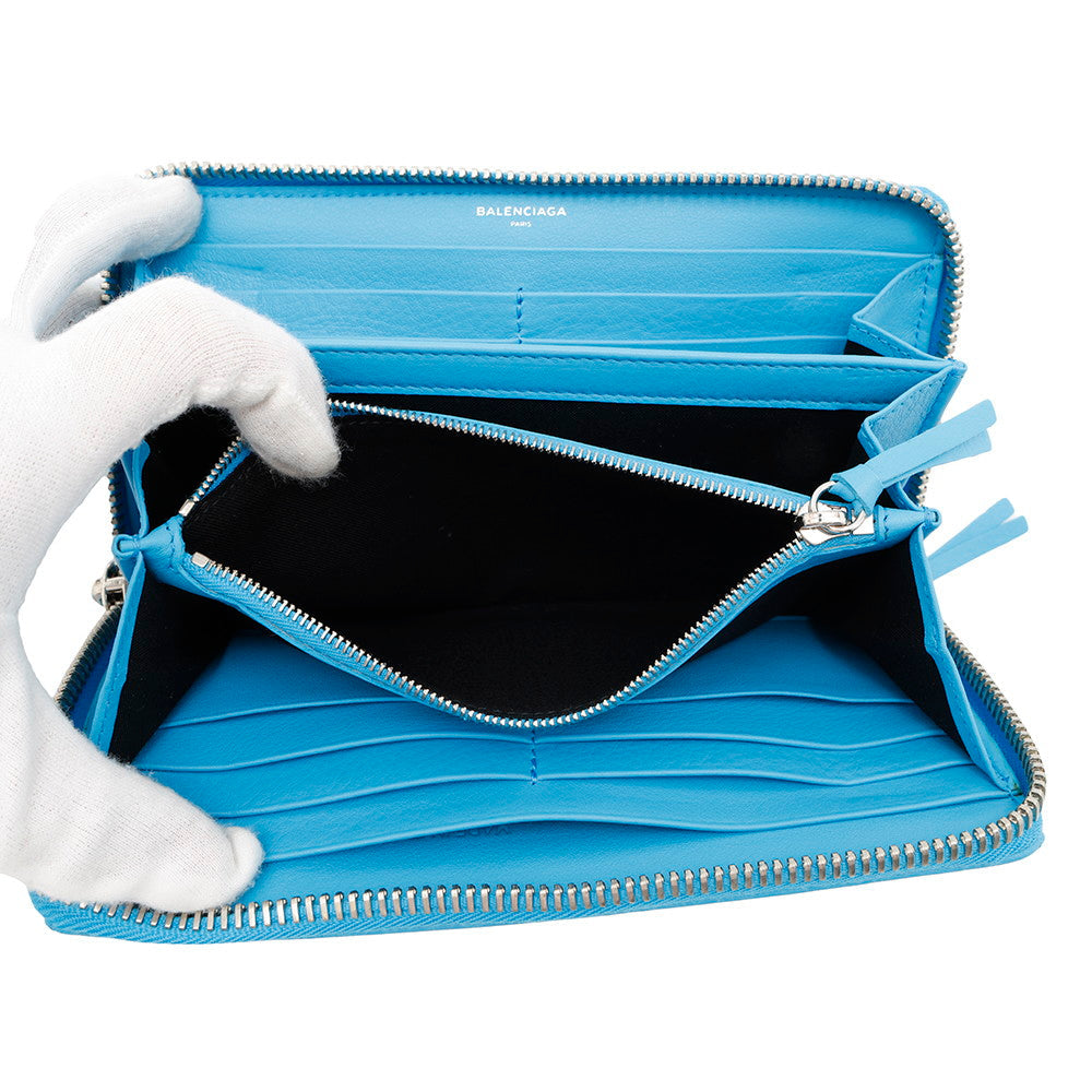 BALENCIAGA Paper Continental Zip Around Wallet, Long Cloth Light Blue381226 Leather