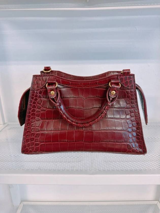 Luxury Balenciaga Trending 2025 Women s Burgundy Neo Classic Croc Calf Leather Mini City Bag 638524 23EF1 6526
