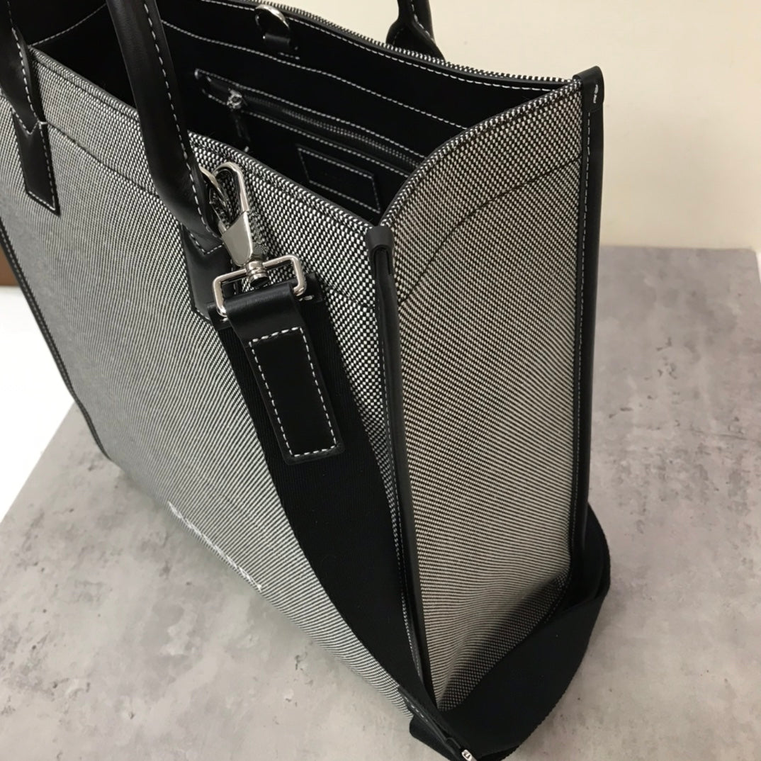 Top Quality Horseferry Print Cotton Canvas Tote Black/Grey For Women, Women’s Bags, Shoulder And Crossbody Bags 14in/ 35.5cm BUR 80508141