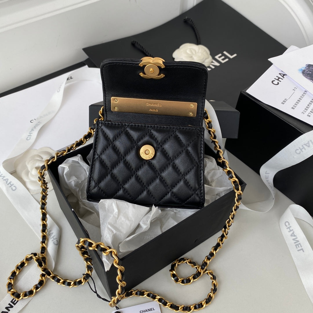 CHL Clutch With Chain Gold Hardware Black For Women Handbags, Shoulder Bags 5.7in/14.5cm AP2945