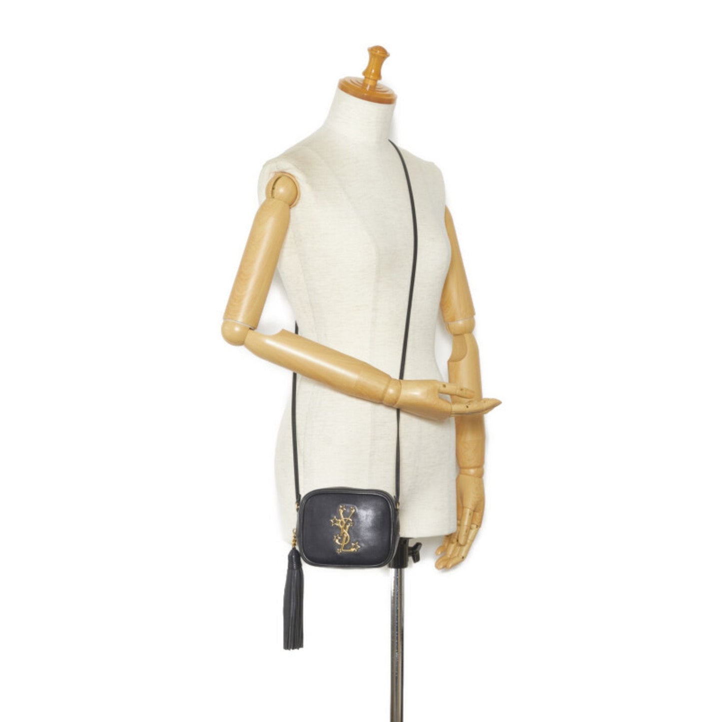 Saint Laurent YSL Hardware Blogger Star Tassel Shoulder Bag Black Gold Leather Women's