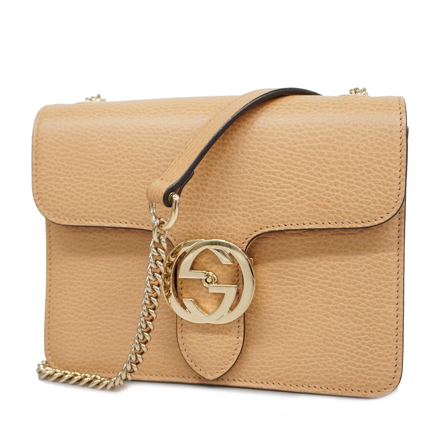 GUCCIAuth Interlocking G 510304 Women's Leather Shoulder Bag Beige
