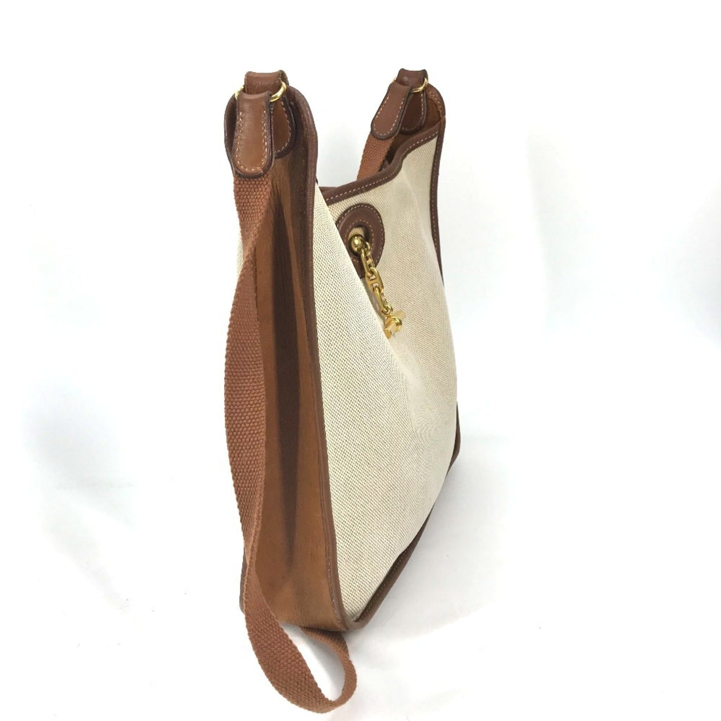 Hermes Vespa Beige Toile Officier Leather Shoulder Bag Tote Bag ( )