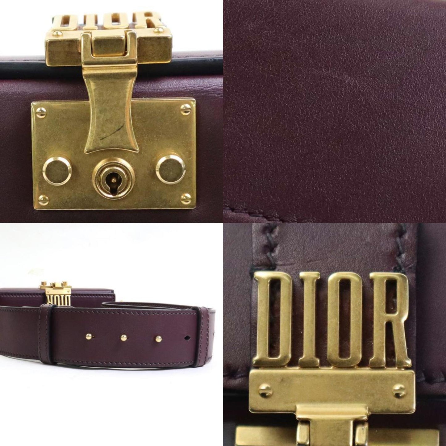 CHRISTIAN DIOR Crossbody Shoulder Bag Small Box Leather Bordeaux Women's 99566g