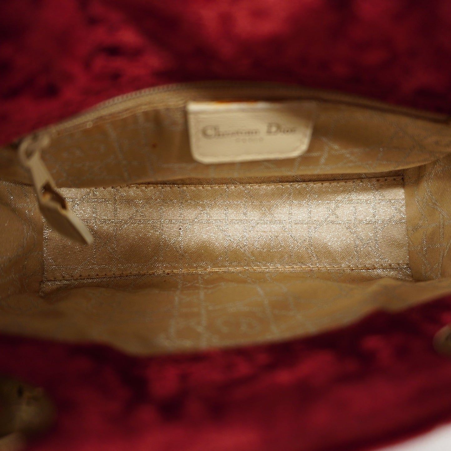 CHRISTIAN DIOR Lady Dior Cannage Velor Women's Handbag Red Color