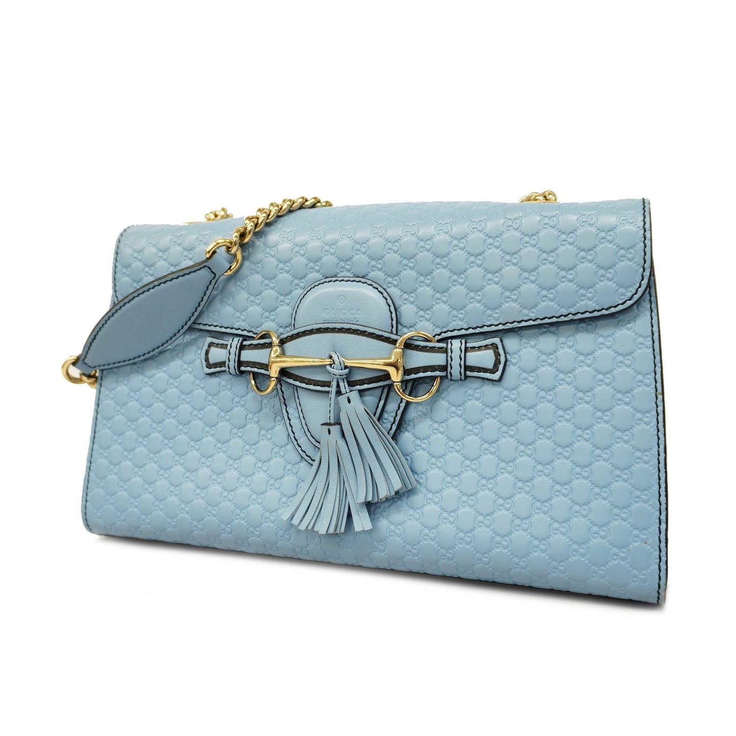 GUCCIAuth Micro GG Emily 449635 Women's Leather Shoulder Bag Light Blue