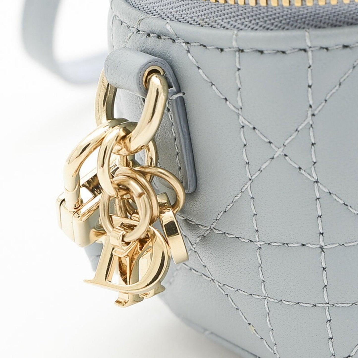 CHRISTIAN DIOR Dior Lady Cannage Micro Vanity Shoulder Bag Leather Blue