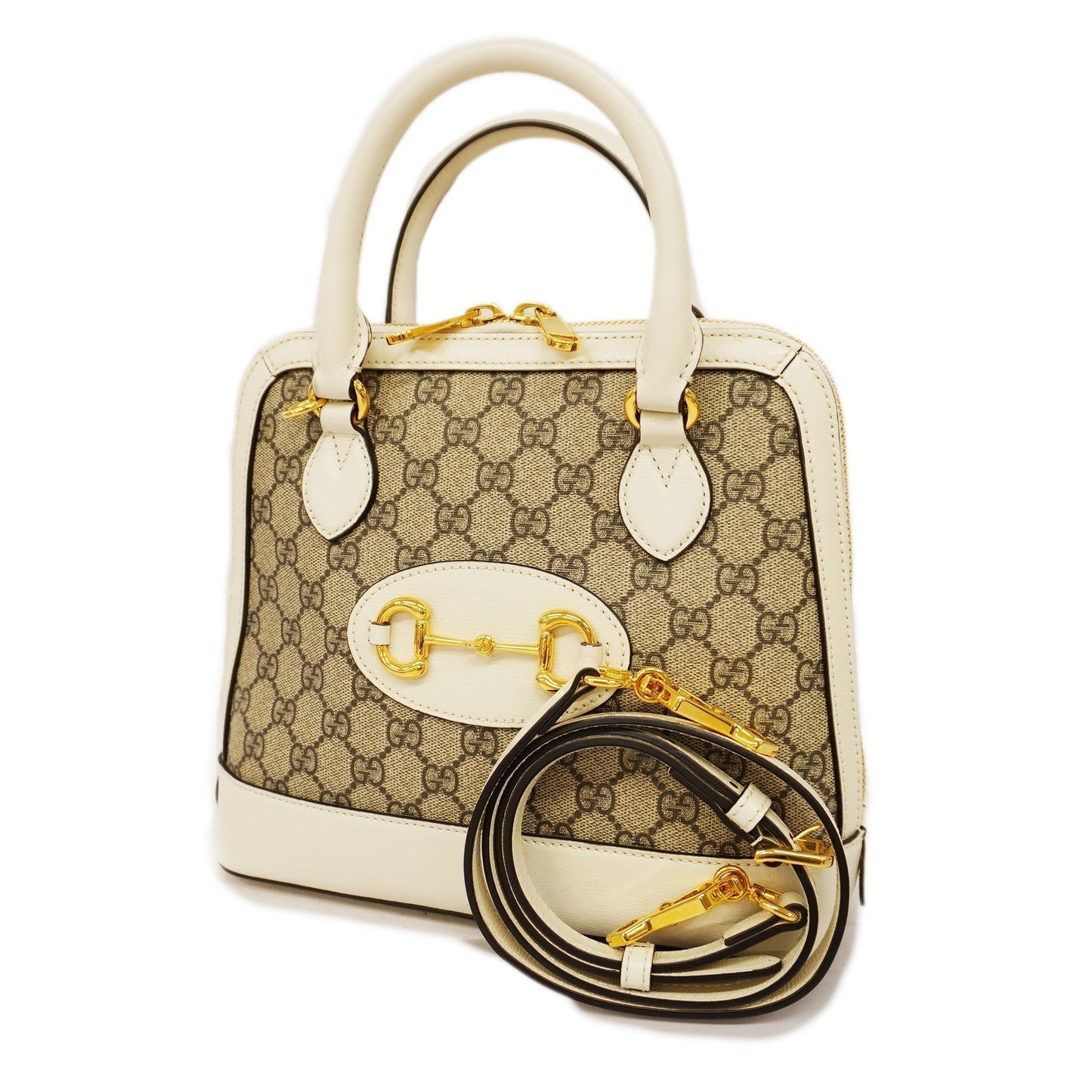 GUCCIAuth Horsebit 2way Bag 621220 GG Supreme Beige,White