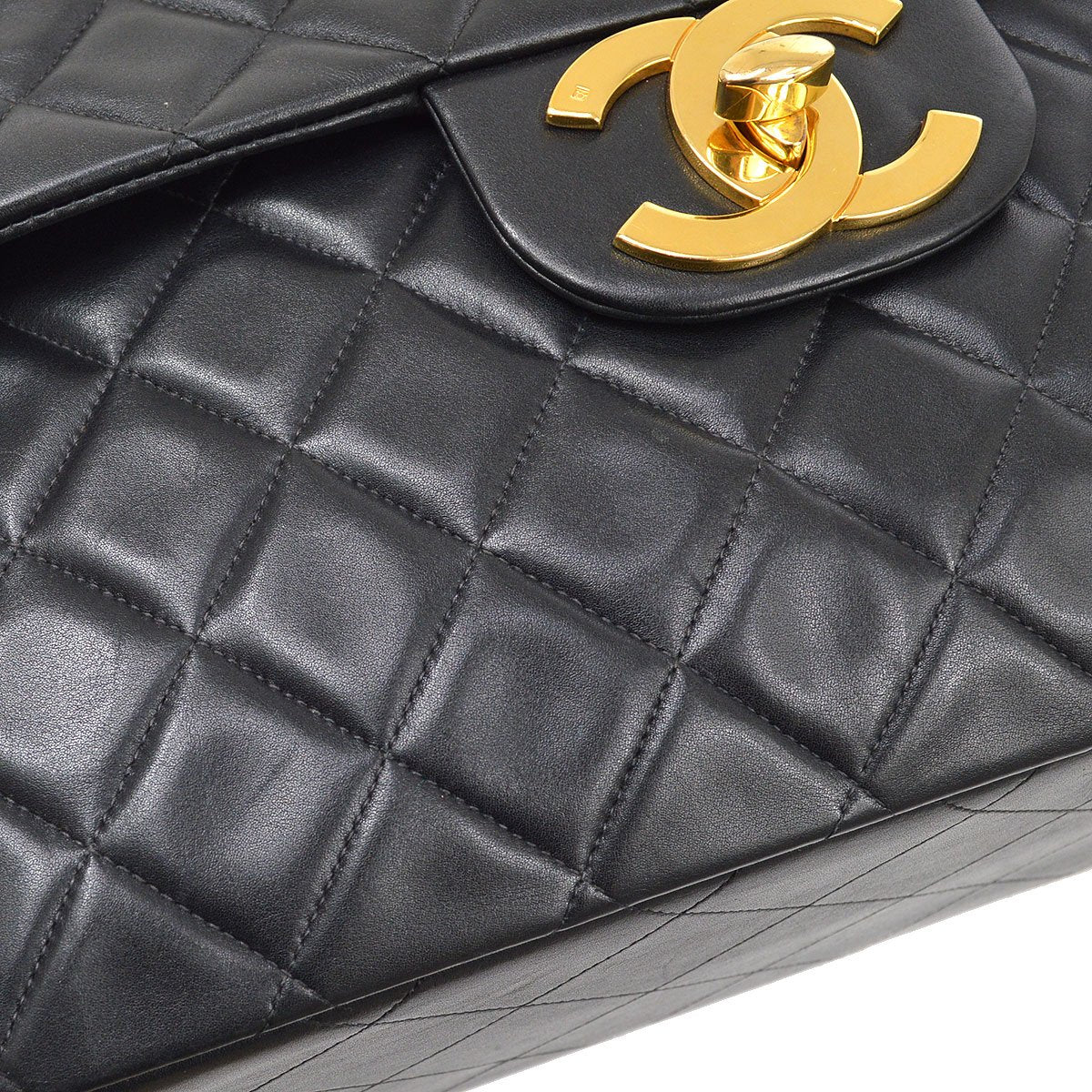 CHANEL Classic Flap Maxi Chain Shoulder Bag Black Lambskin 60155