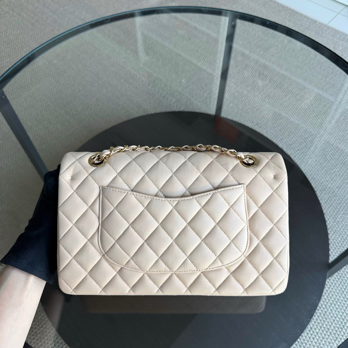 Chanel Classic Flap Medium - 25CM Quilted Lambskin Beige Gold Hardware Series 19
