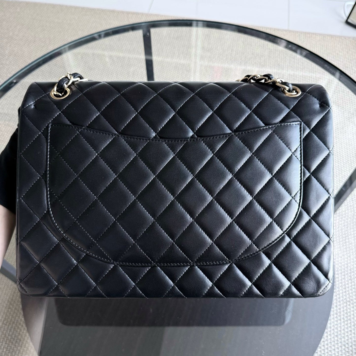 Chanel Classic Flap Maxi - Double Flap Quilted Lambskin Black Gold Hardware Series 19