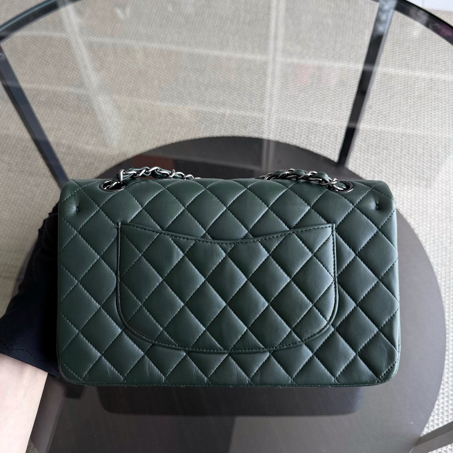 Chanel Classic Flap Medium - 25CM Quilted Lambskin Dark Green Silver Hardware Series 23