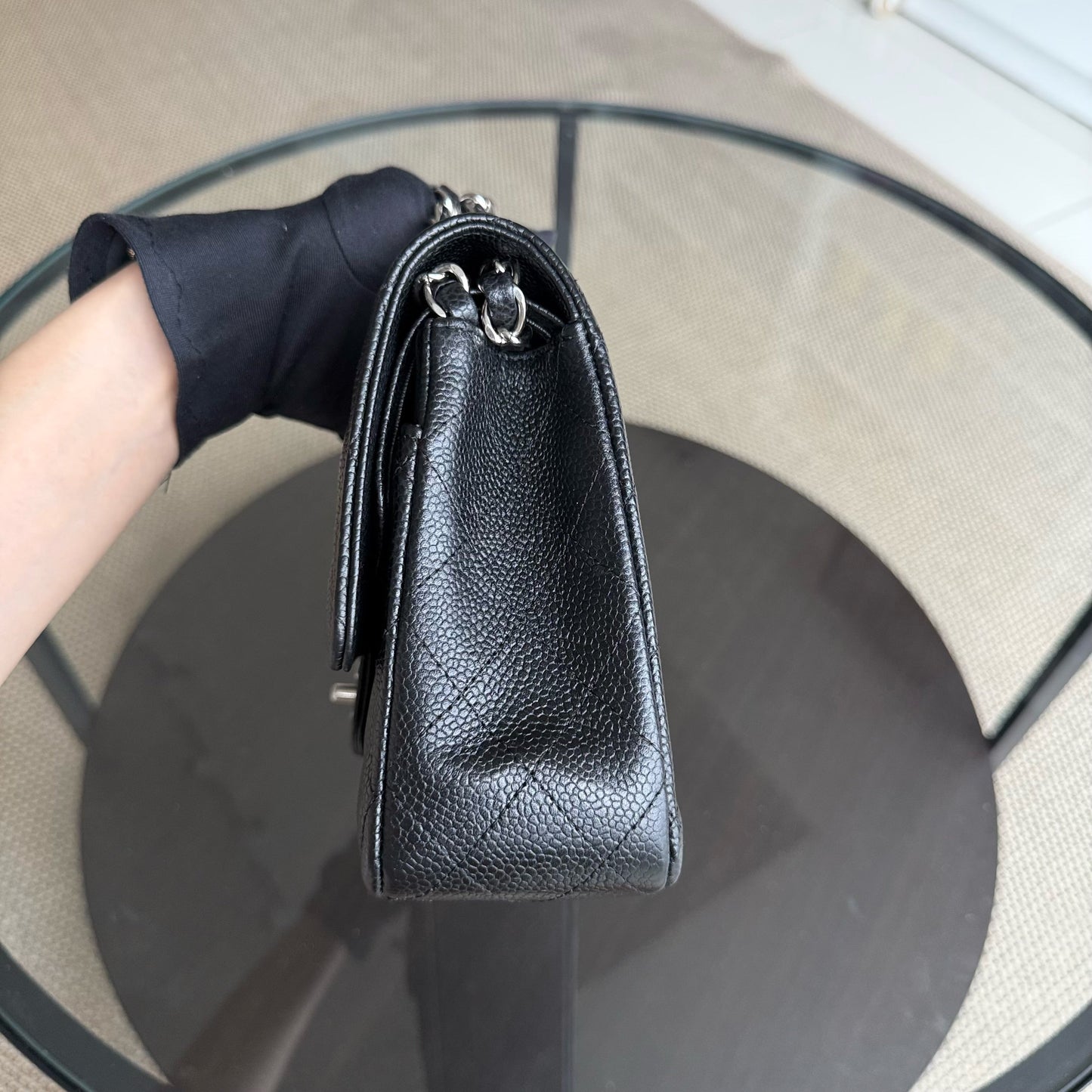 Chanel Classic Flap Medium - 25CM Quilted Caviar Black Silver Hardware Series 12