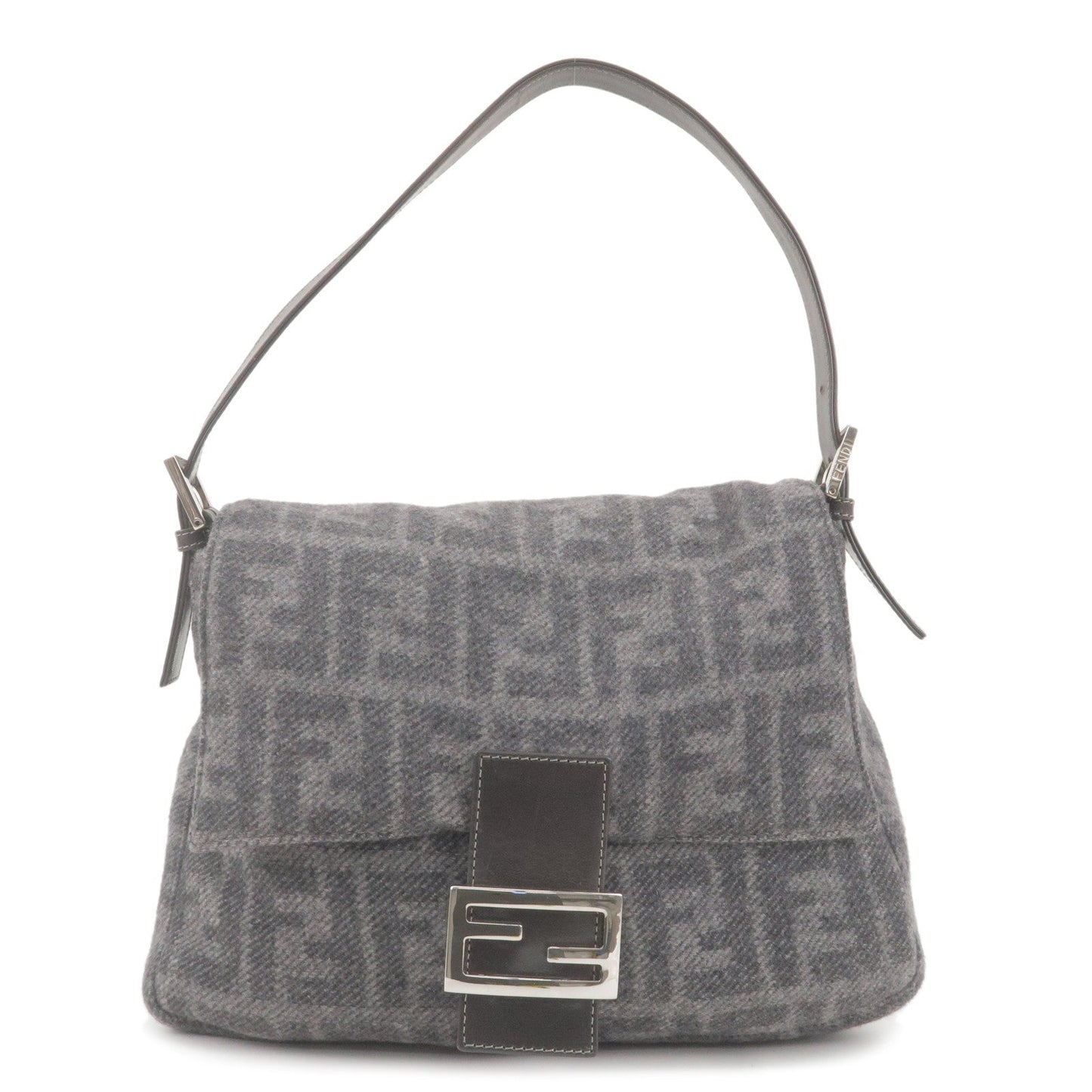 FENDI Zucca Cashmere Leather Mamma Baguette Bag Gray 26325