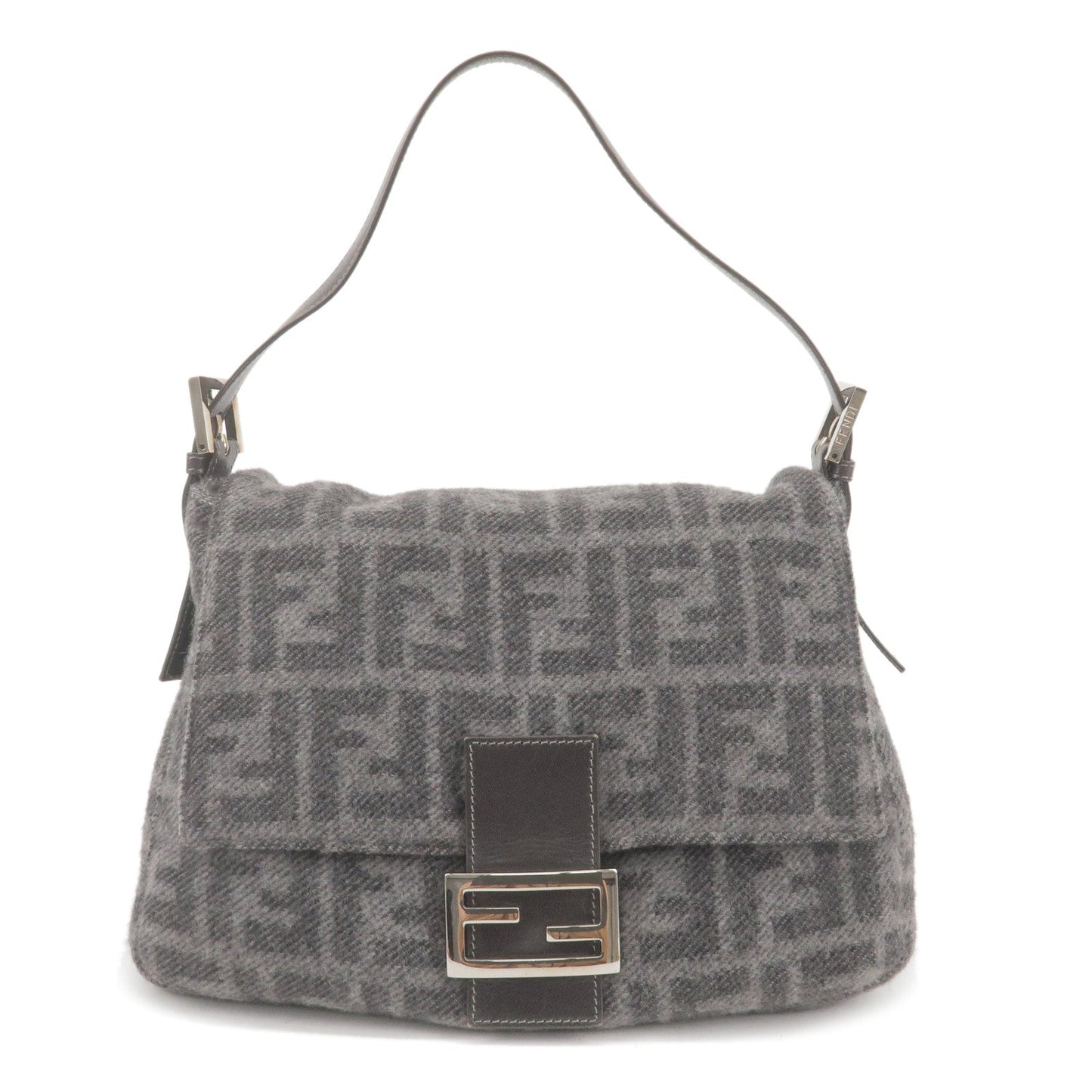 FENDI Zucca Cashmere Leather Mamma Baguette Bag Gray 26325