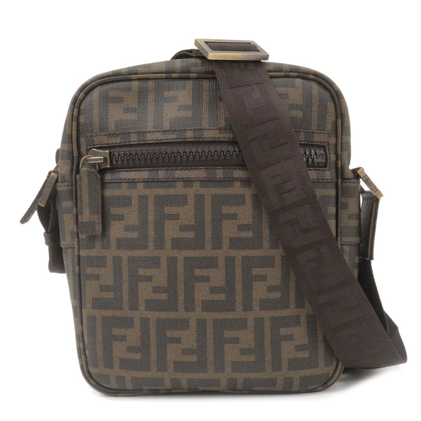 FENDI Zucca Logo Print PVC Shoulder Bag Khaki Black 7VA232