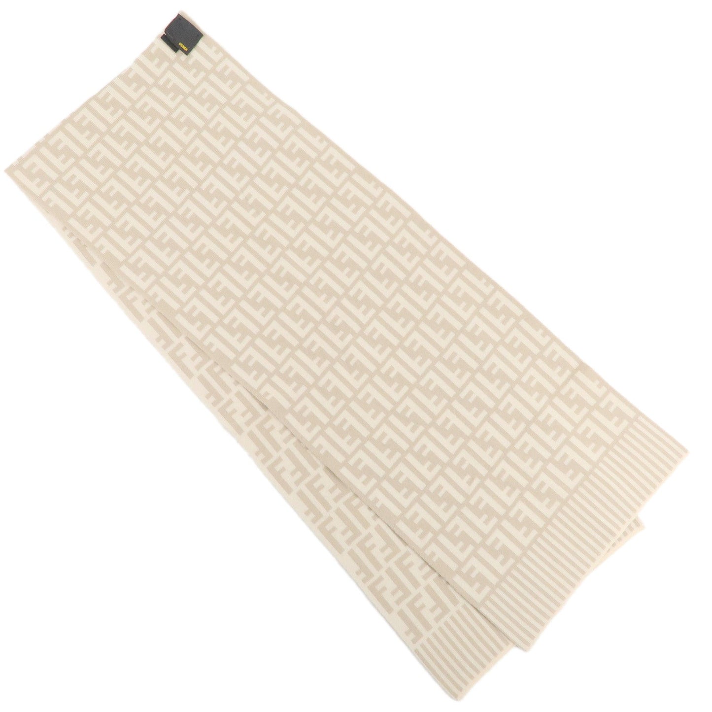 FENDI Zucca Logo Print Wool 100% Scarf Beige Ivory