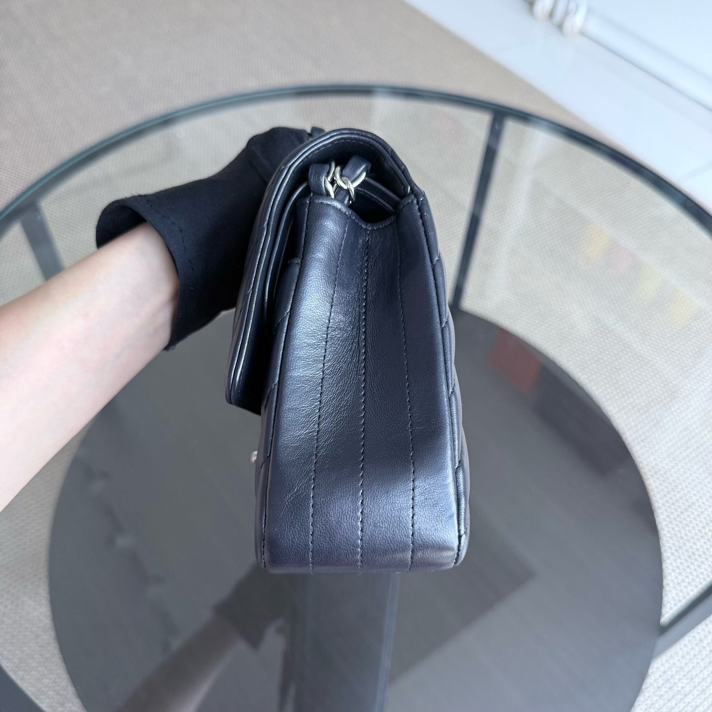 Chanel Classic Flap Medium - 25CM Chevron Lambskin Midnight Dark Blue Silver Hardware Series 25