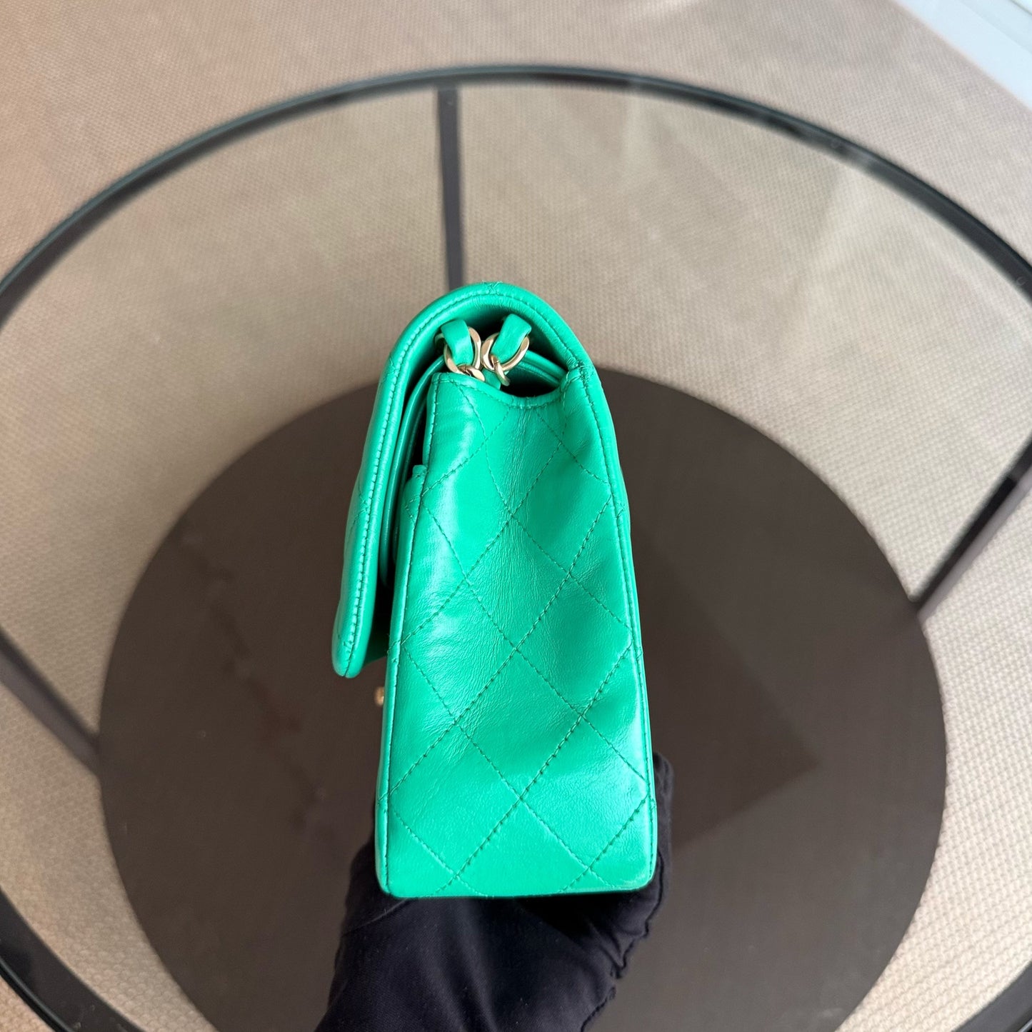 Chanel Classic Flap Medium - 25CM Quilted Lambskin Green Gold Hardware Series 18