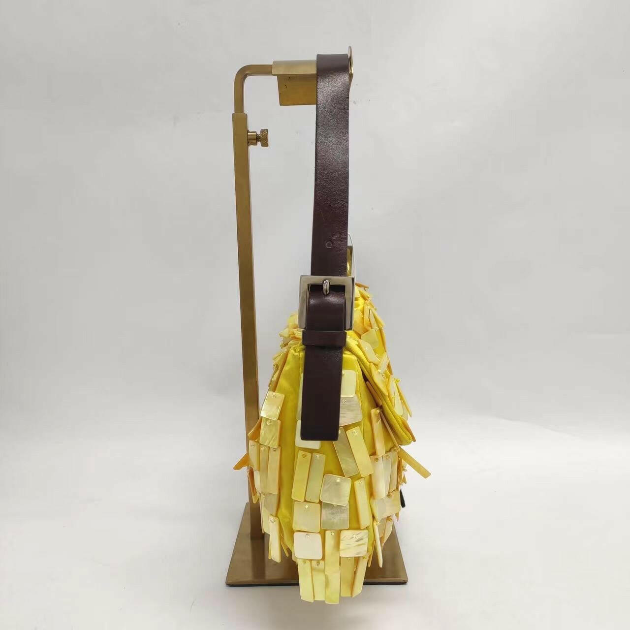 Fendi Baguette Yellow Silk With Mother Of Pearl Sequins Extremely Rare