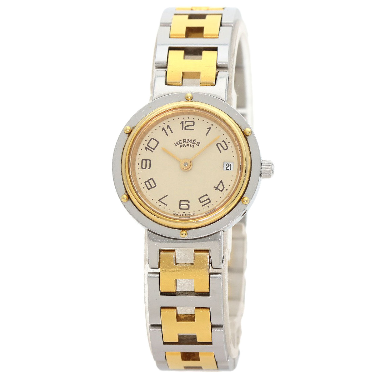 HERMES Watches Quartz Stainless Steel , SSxGP gold Clipper Old Belt Ivory dial Women d