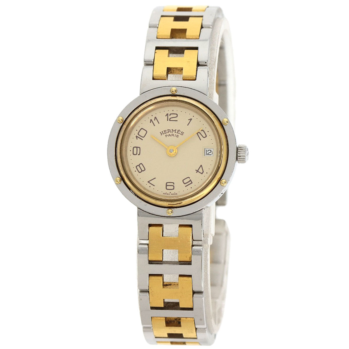 HERMES Watches Quartz Stainless Steel , SSxGP gold Clipper Old Belt Ivory dial Women d