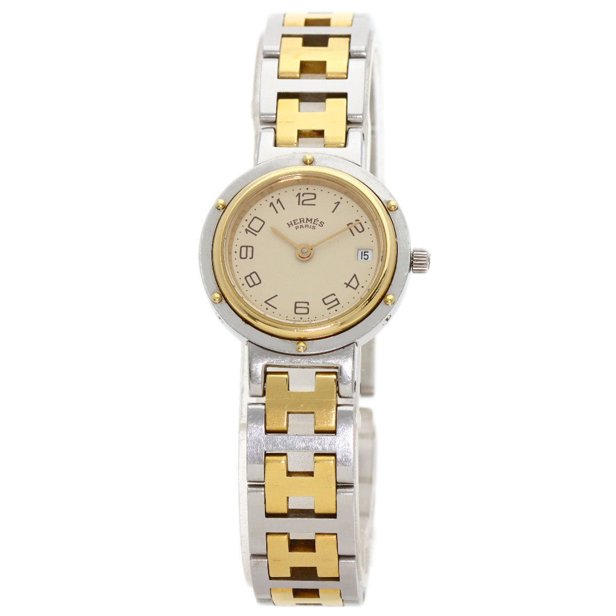 HERMES Watches Quartz Stainless Steel , SSxGP gold Clipper Old Belt Ivory dial Women d