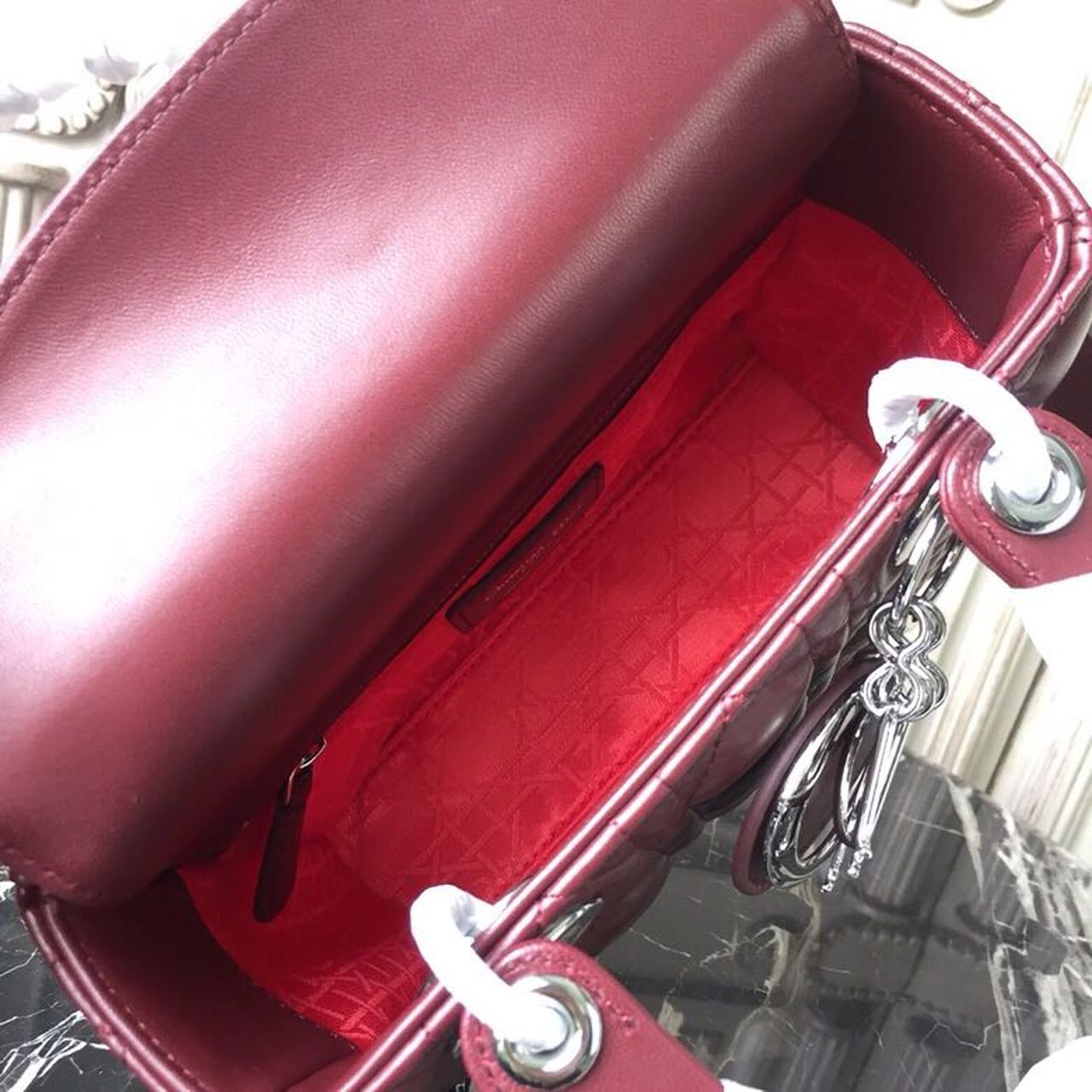 Top Quality Small Lady Bag Silver Hardware Burgundy For Women 8in/20cm CD