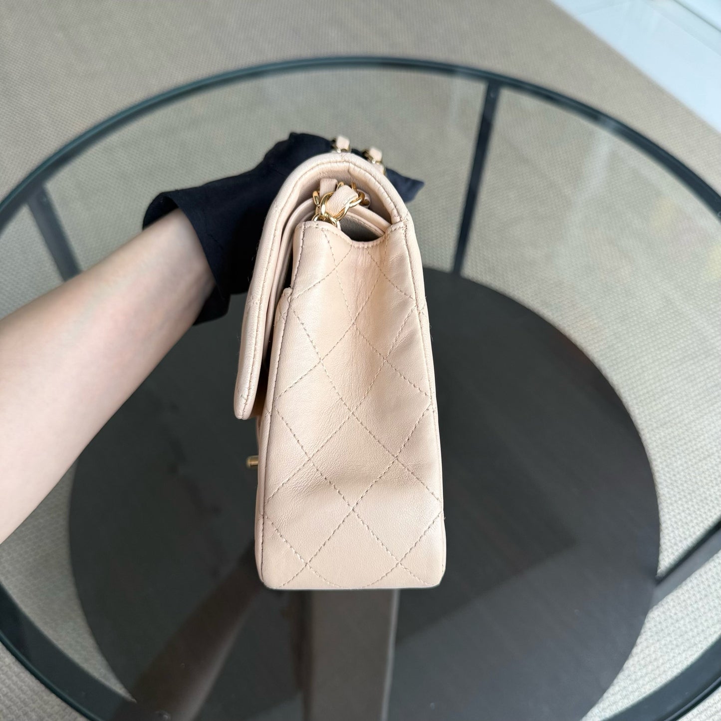 Chanel Classic Flap Medium - 25CM Quilted Lambskin Beige Gold Hardware Series 16