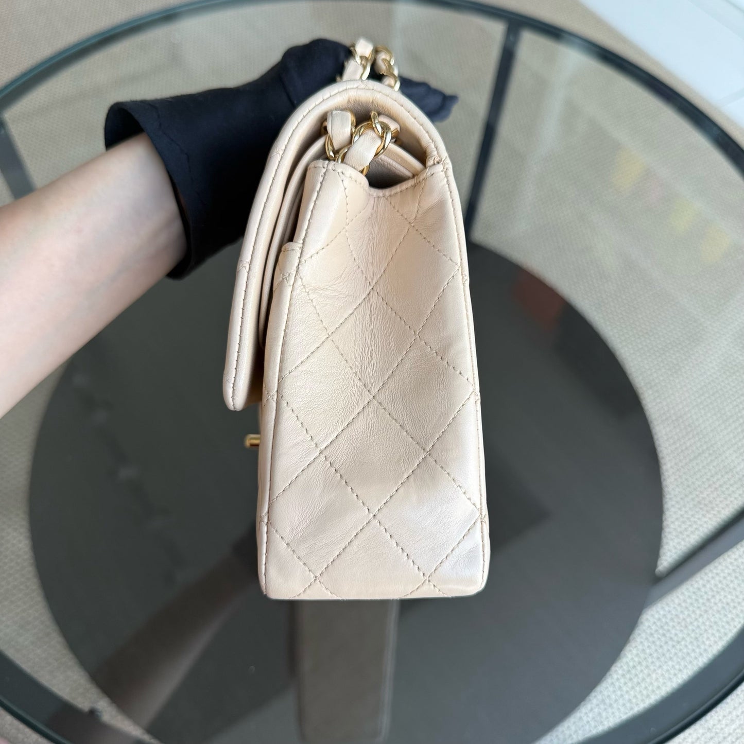 Chanel Classic Flap Medium - 25CM Quilted Lambskin Beige Gold Hardware Series 13