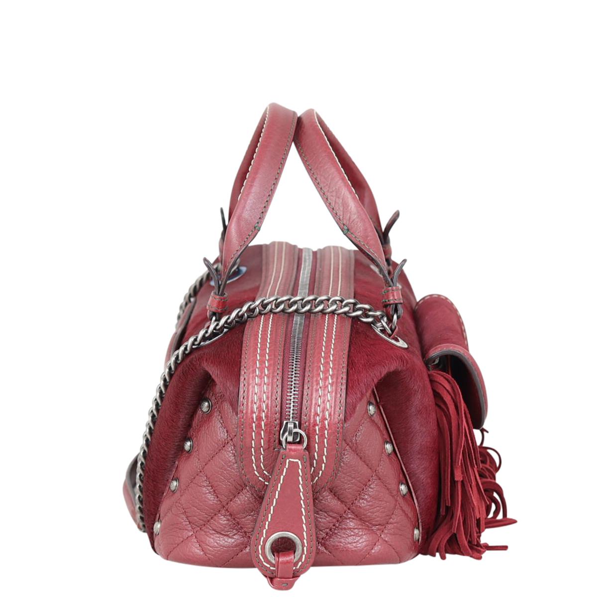 Chanel Pony Hair and Leather Paris-Dallas Bowling Fringe Bag | Burgundy