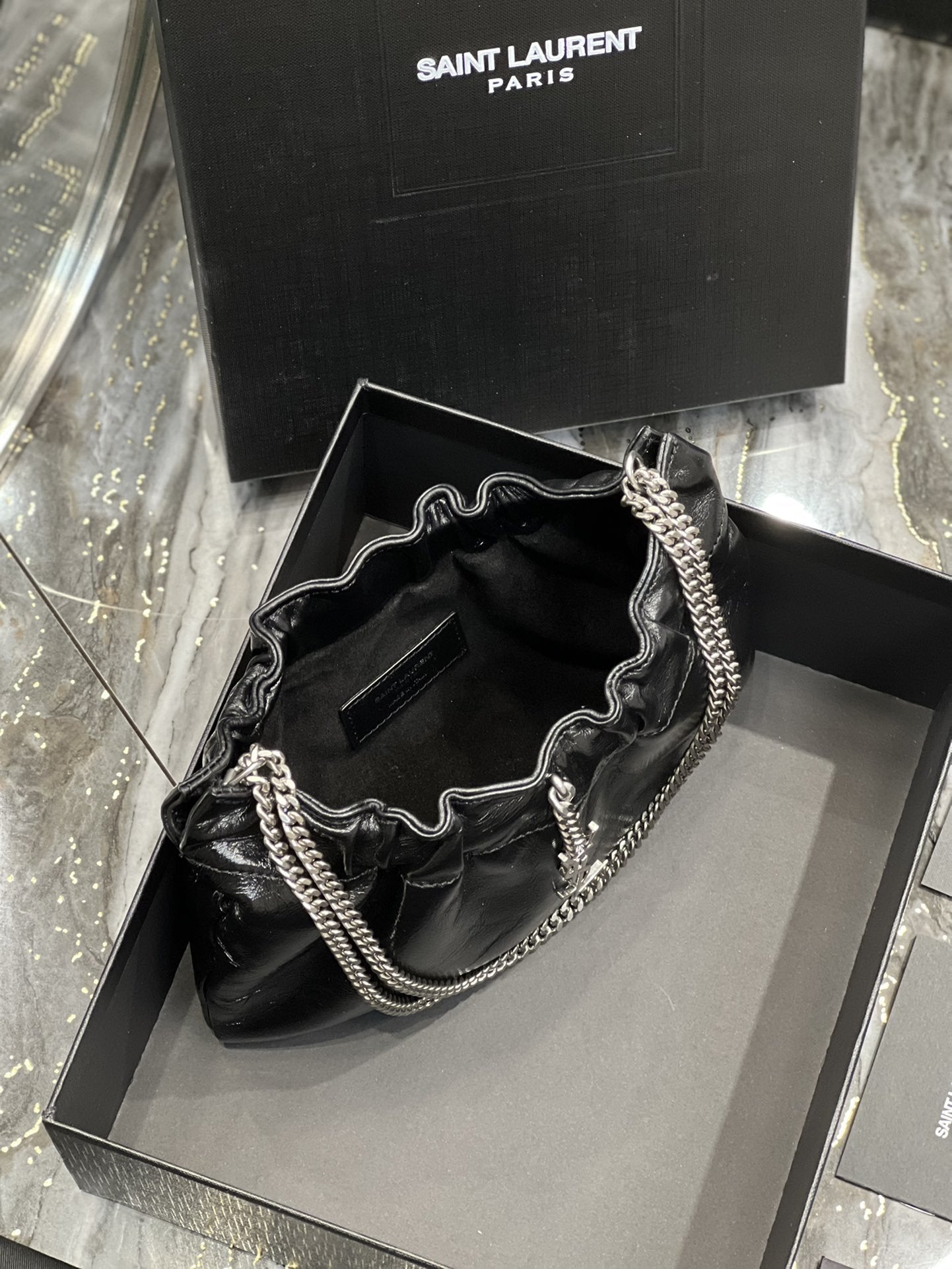 YSSL Hobo Mini Bag Black With Silver Hardware For Women 9in/24cm YSl