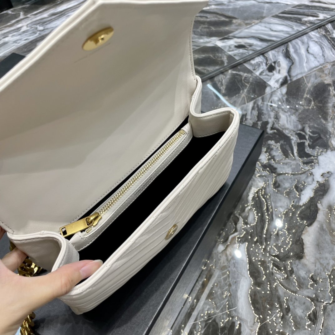 YSSL College Medium Chain Bag White Gold Toned Hardware For Women 9in/24cm YSL 600279BRM079207