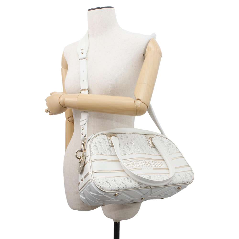 Dior Medium Classic Bowling Bag White/Gold Leather