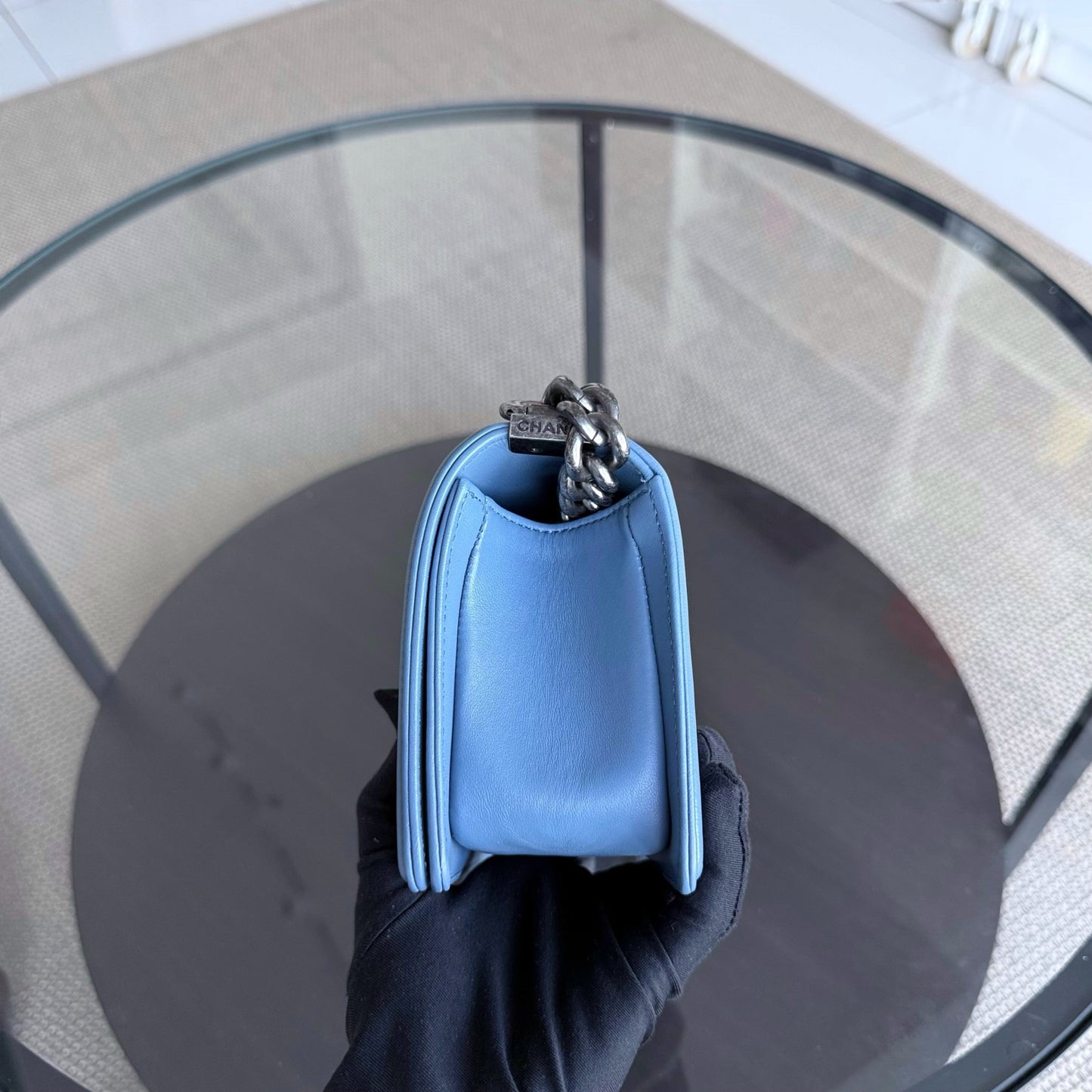 Chanel Boy Small - Stingray Light Blue Ruthenium Silver Hardware Series 22