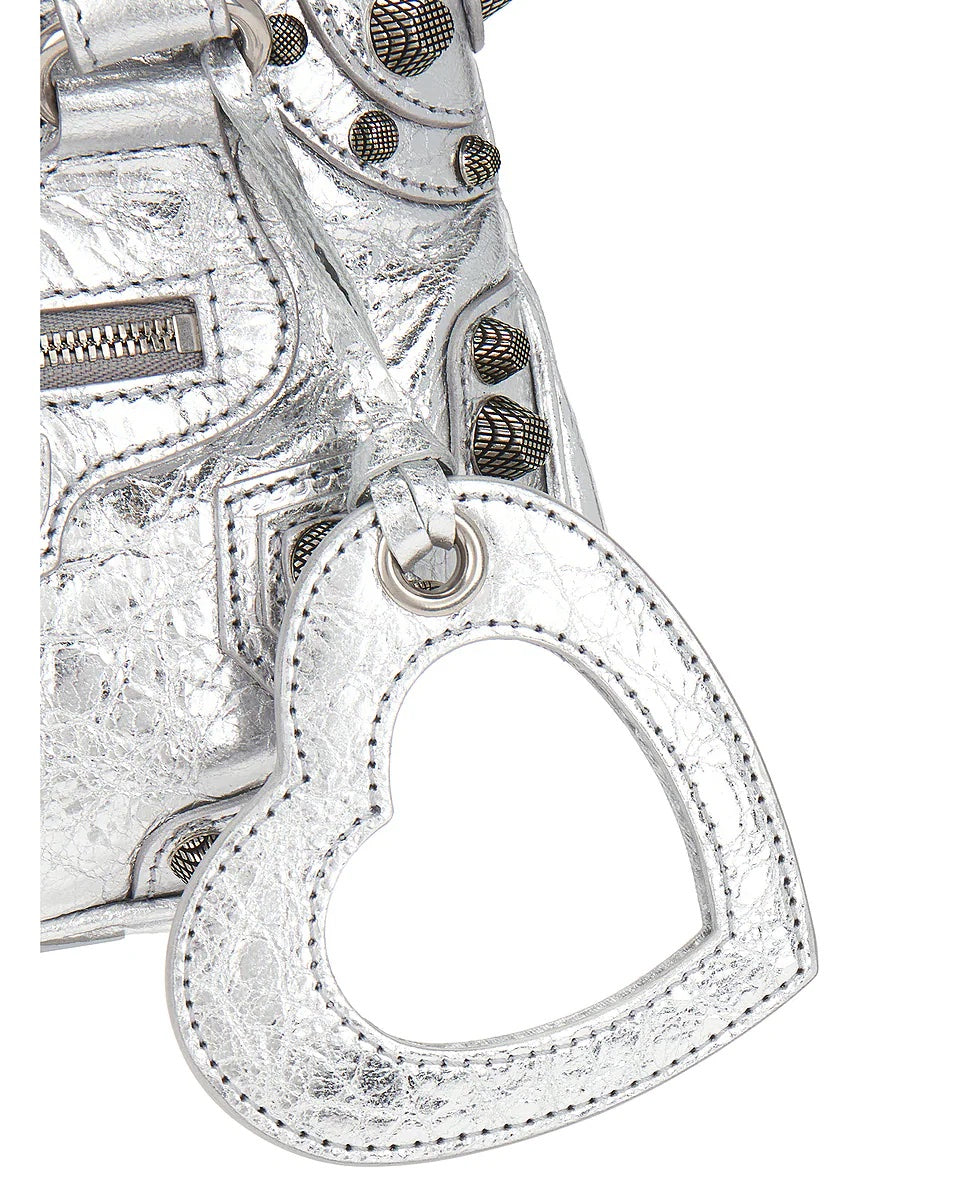 BALENCIAGA MINI NEO CAGOLE METALLIC LEATHER TOTE BAG