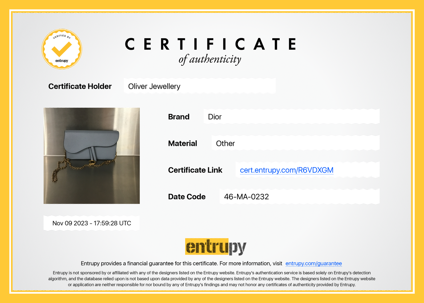 Christian Dior 2022 Blue Grained Calfskin Leather Saddle Chain Pouch